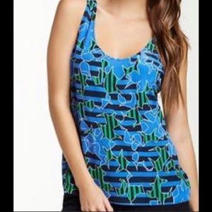 Diane Von Furstenberg Silk Tank Top Size P Blue and Green